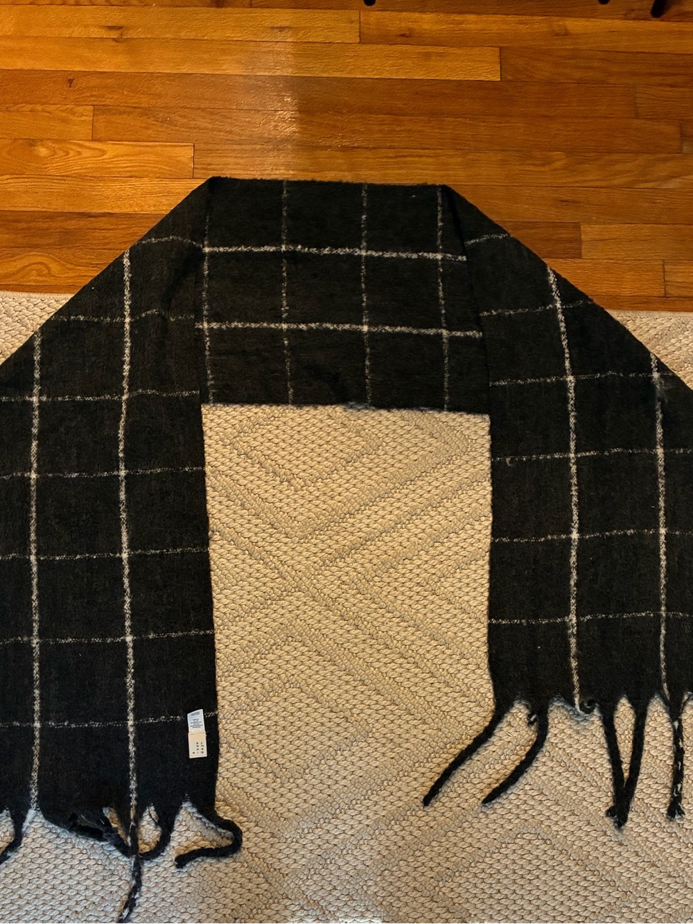a new day Black Windowpane Plaid Fringe Scarf